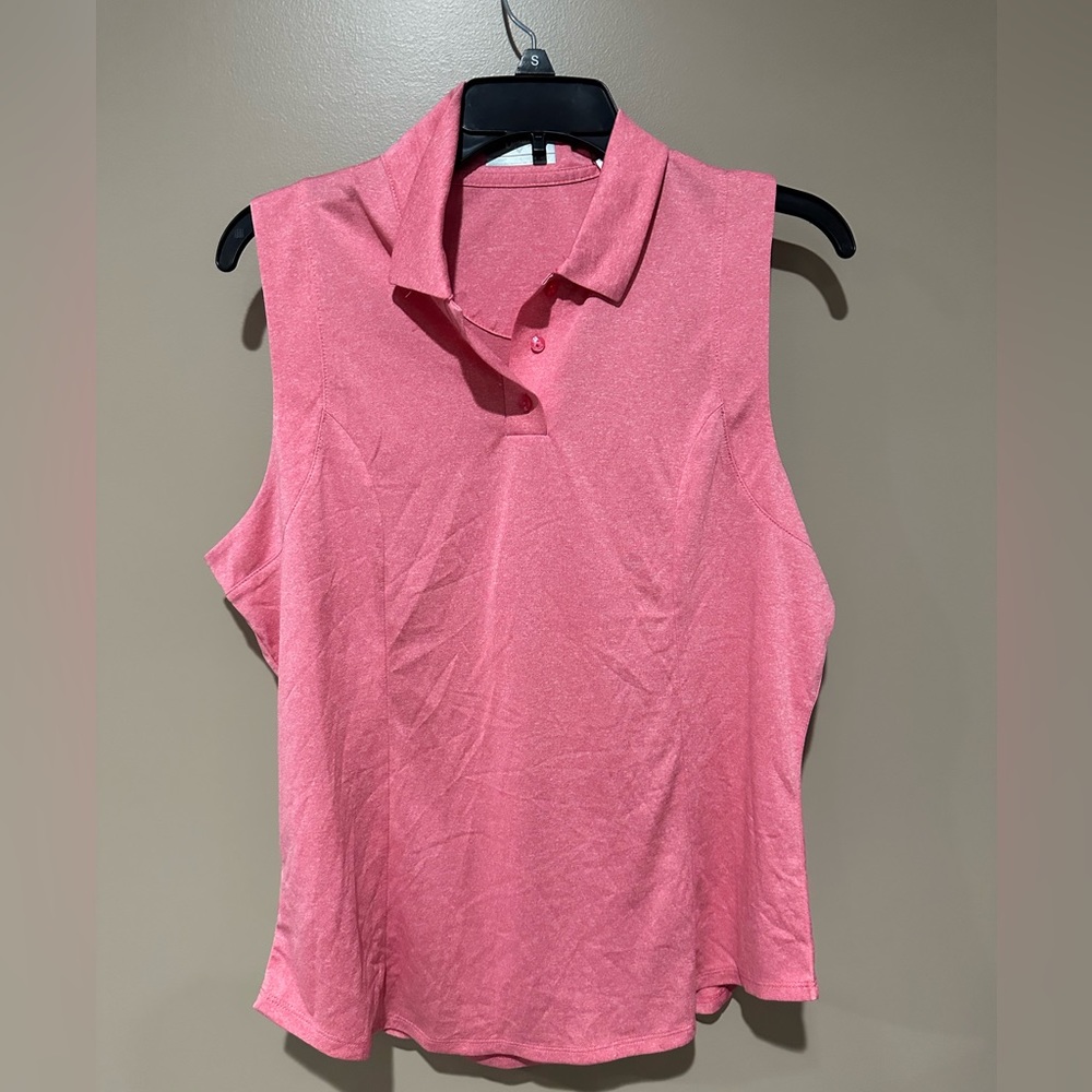 Women’s Vneck golf sleeveless shirt. Pink size large. Half button up